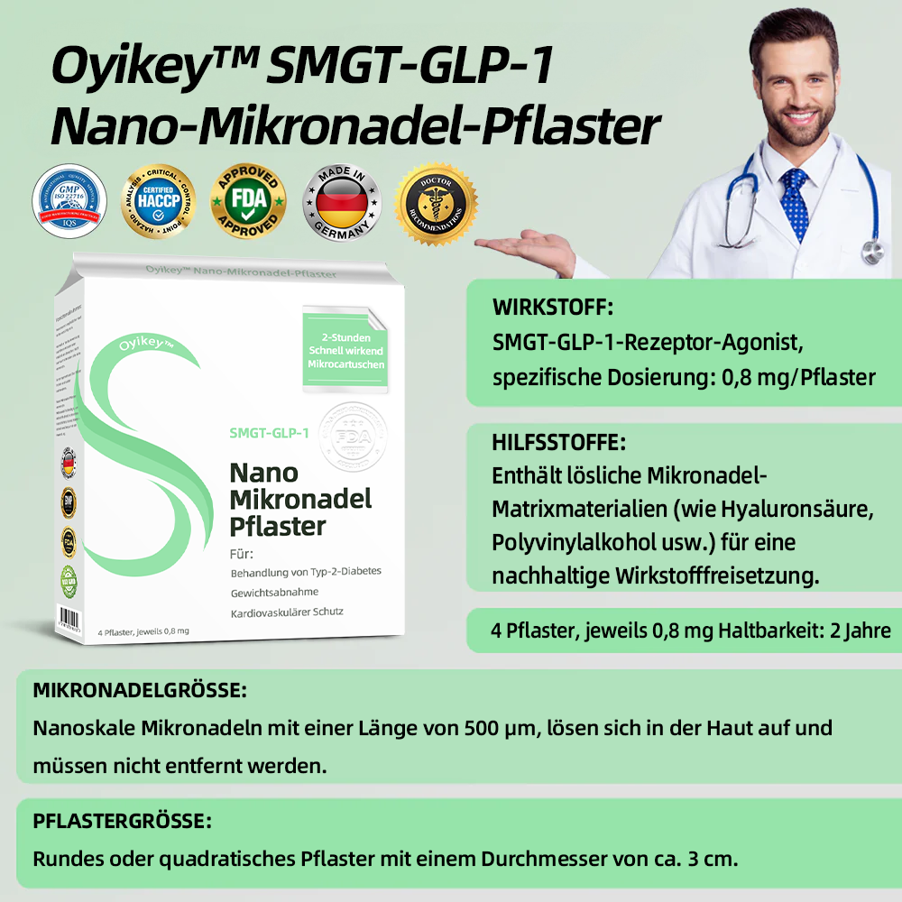 【Offiziell und authentisch】💉Oyikey™SMGT-GLP-1 Nano-Mikronadel-Pflaster(Schmerzfrei, lang anhaltend, gegen Diabetes, Fettleibigkeit und Herz-Kreislauf-Erkrankungen)