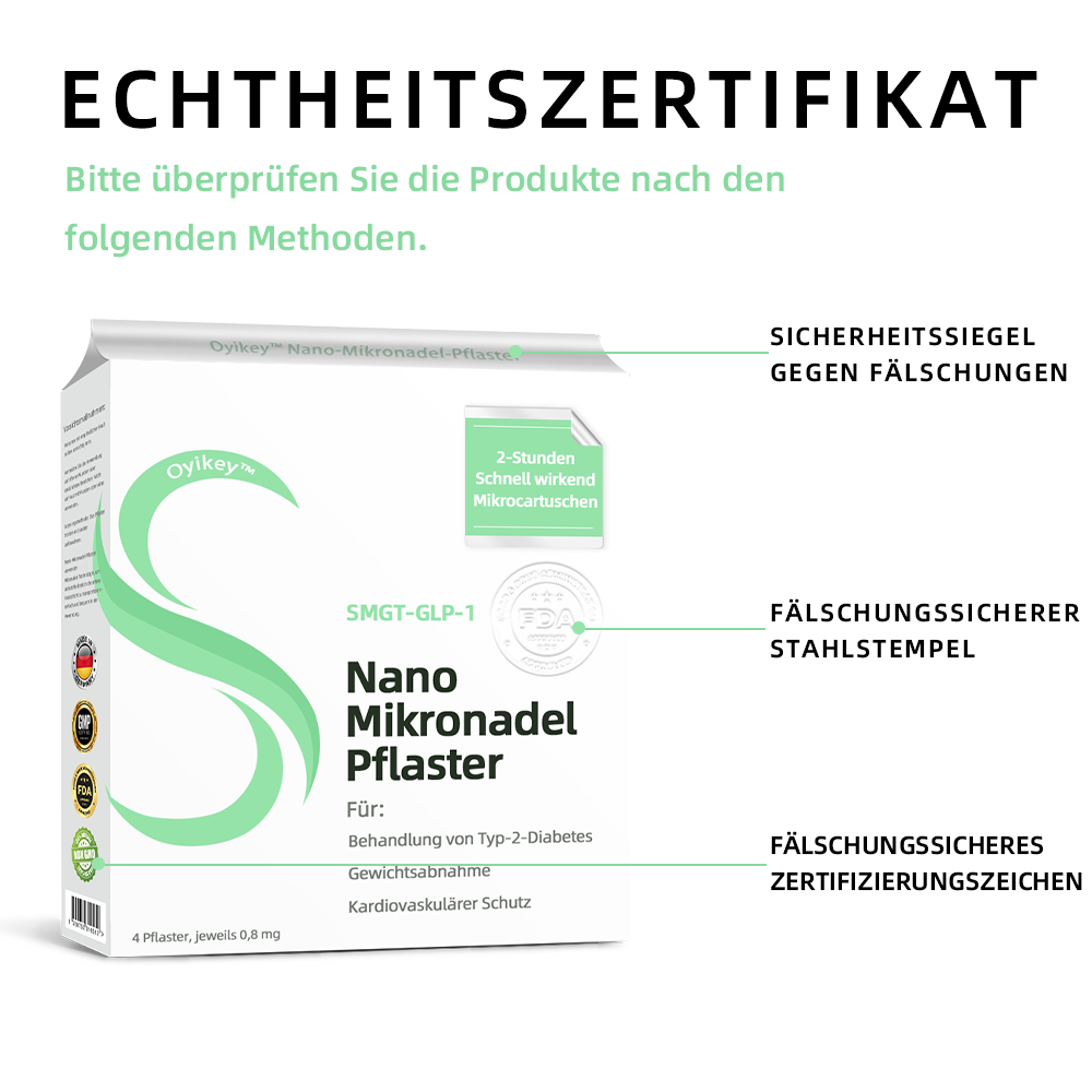 【Offiziell und authentisch】💉Oyikey™SMGT-GLP-1 Nano-Mikronadel-Pflaster(Schmerzfrei, lang anhaltend, gegen Diabetes, Fettleibigkeit und Herz-Kreislauf-Erkrankungen)